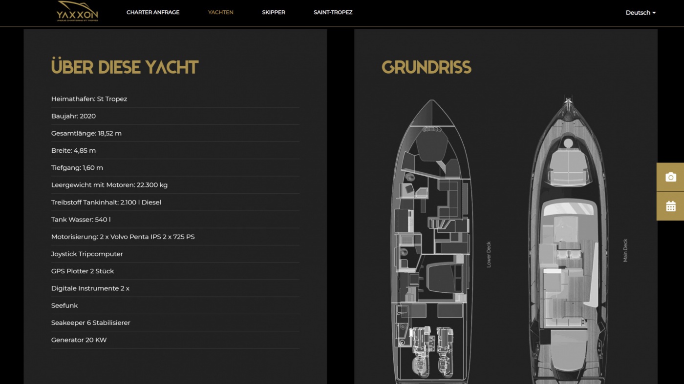 Desktopansicht Yachtdetail Info